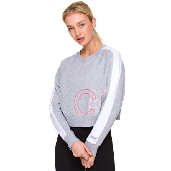Calvin Klein Performance Womens Gray Heather Crop Pullover Sweatshirt Medium NWT - Picture 2 of 16